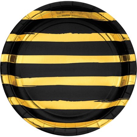 TOUCH OF COLOR Black and Gold Foil Striped Paper Plates, 9", 96PK 329933